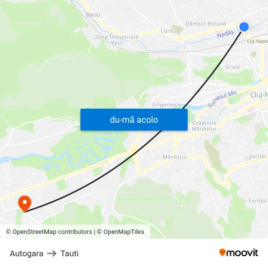 Harta de Autogara către Tauti