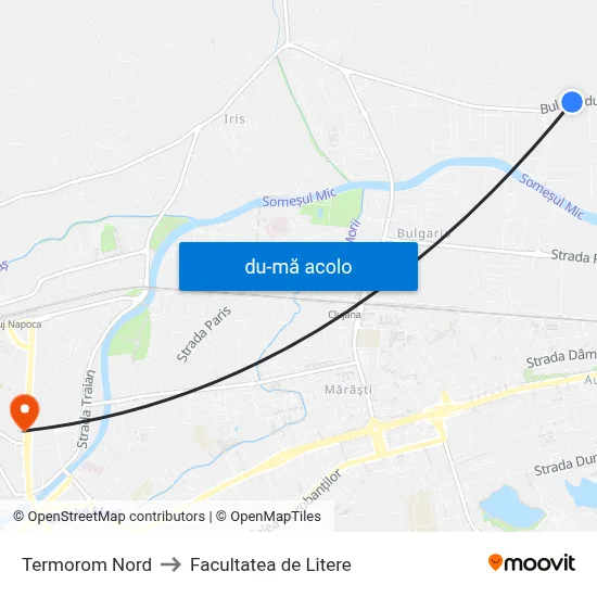 Harta de Termorom Nord către Facultatea de Litere