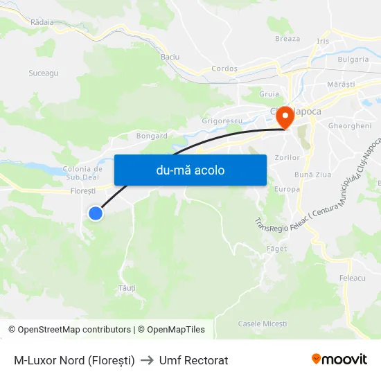 Harta de M-Luxor Nord (Florești) către Umf Rectorat
