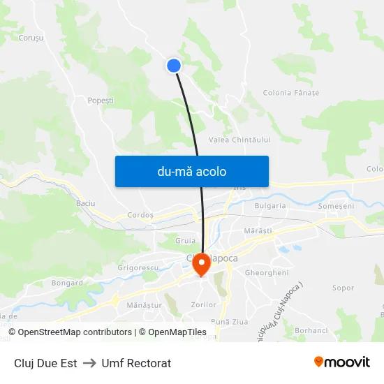 Harta de Cluj Due Est către Umf Rectorat