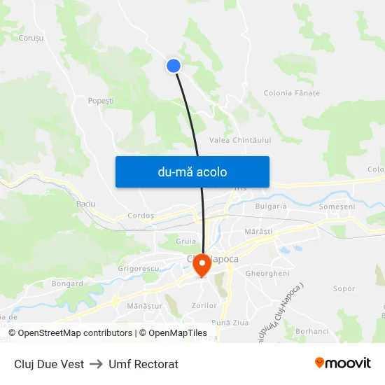 Harta de Cluj Due Vest către Umf Rectorat