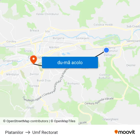Harta de Platanilor către Umf Rectorat