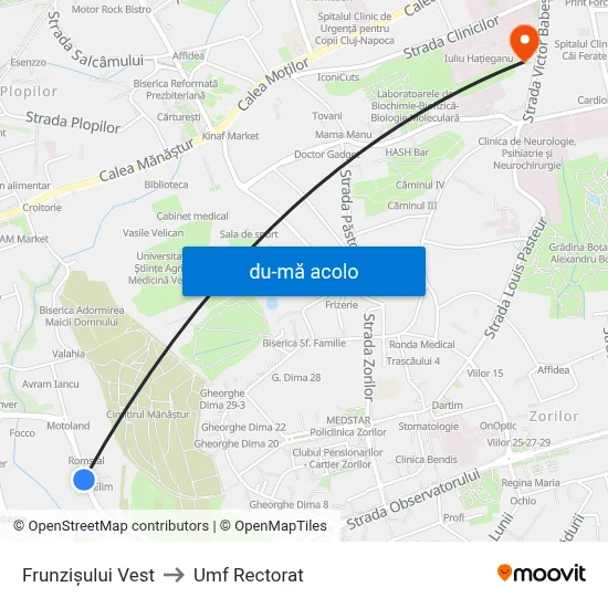 Harta de Frunzișului Vest către Umf Rectorat