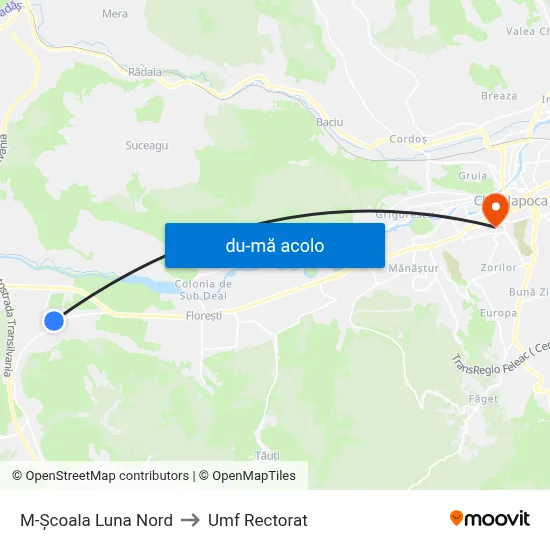 Harta de M-Școala Luna Nord către Umf Rectorat
