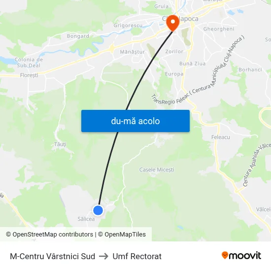 Harta de M-Centru Vârstnici Sud către Umf Rectorat