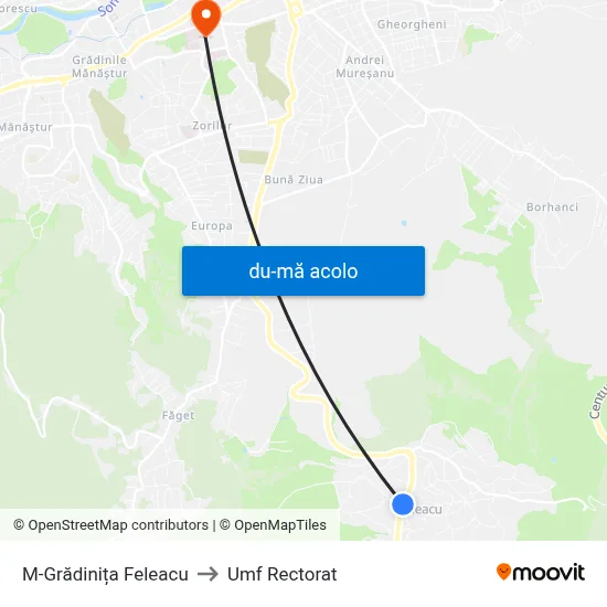 Harta de M-Grădinița Feleacu către Umf Rectorat