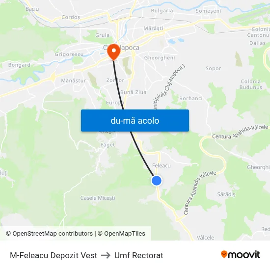 Harta de M-Feleacu Depozit Vest către Umf Rectorat