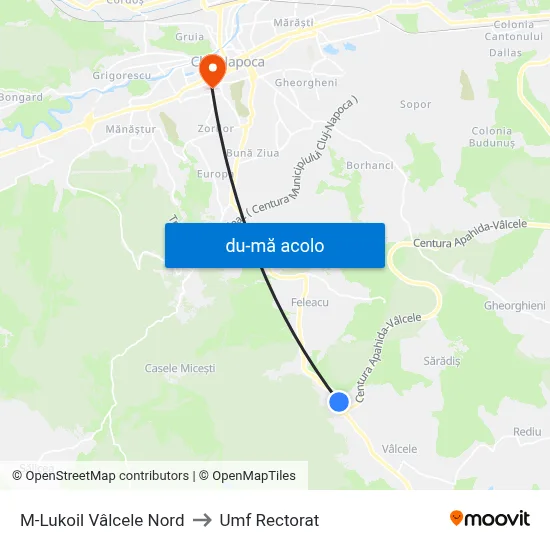 Harta de M-Lukoil Vâlcele Nord către Umf Rectorat