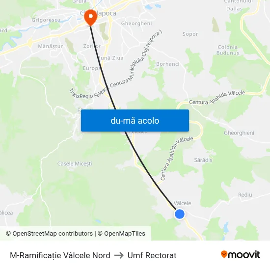 Harta de M-Ramificație Vâlcele Nord către Umf Rectorat