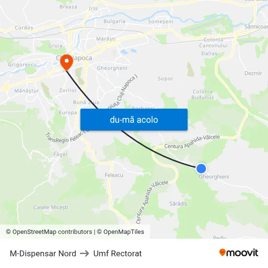 Harta de M-Dispensar Nord către Umf Rectorat
