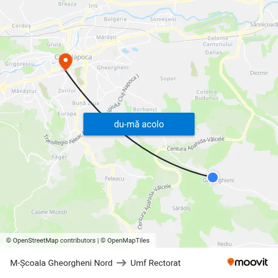 Harta de M-Școala Gheorgheni Nord către Umf Rectorat
