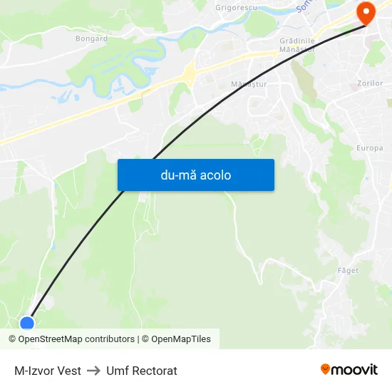Harta de M-Izvor Vest către Umf Rectorat