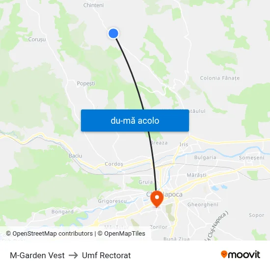 Harta de M-Garden Vest către Umf Rectorat