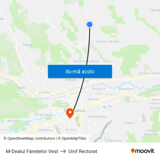 Harta de M-Dealul Fânețelor Vest către Umf Rectorat