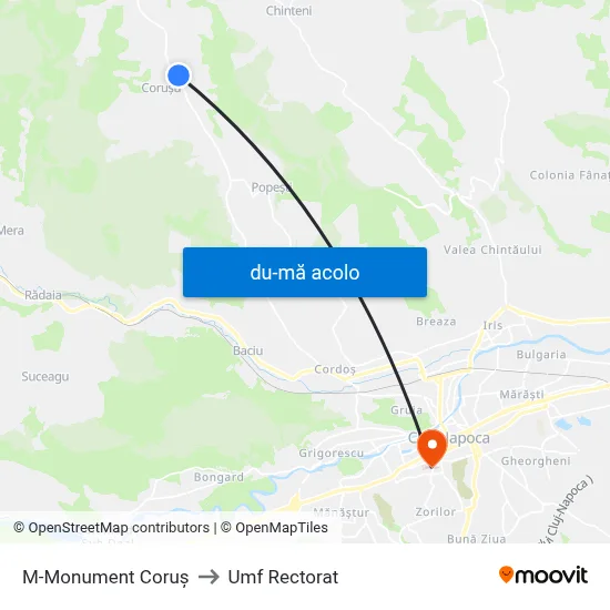 Harta de M-Monument Coruș către Umf Rectorat
