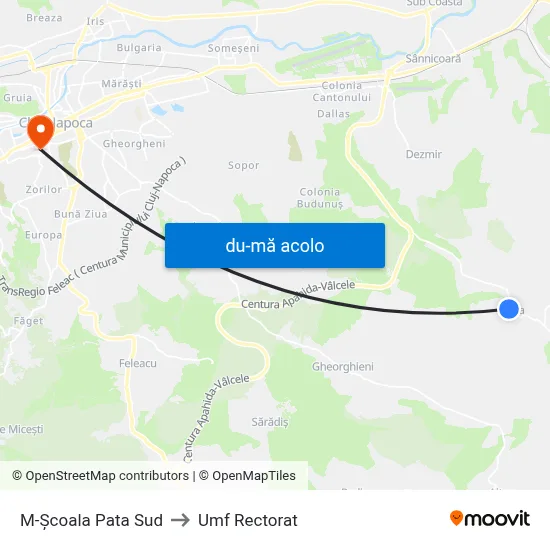 Harta de M-Școala Pata Sud către Umf Rectorat