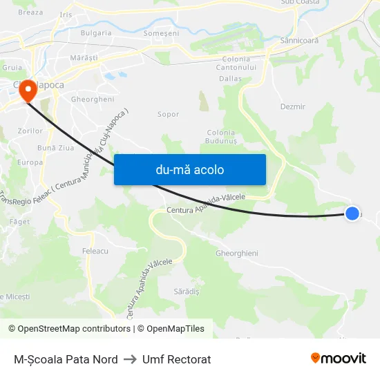 Harta de M-Școala Pata Nord către Umf Rectorat