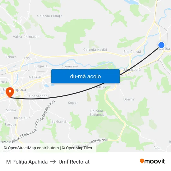 Harta de M-Poliția Apahida către Umf Rectorat