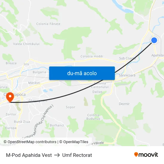 Harta de M-Pod Apahida Vest către Umf Rectorat