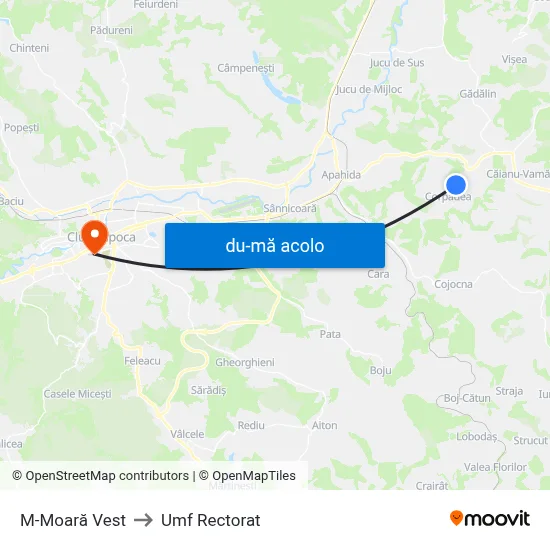 Harta de M-Moară Vest către Umf Rectorat