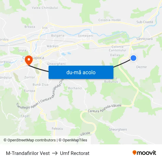 Harta de M-Trandafirilor Vest către Umf Rectorat