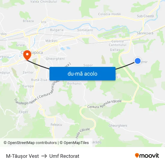 Harta de M-Tăușor Vest către Umf Rectorat