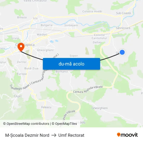 Harta de M-Școala Dezmir Nord către Umf Rectorat