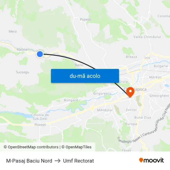 Harta de M-Pasaj Baciu Nord către Umf Rectorat