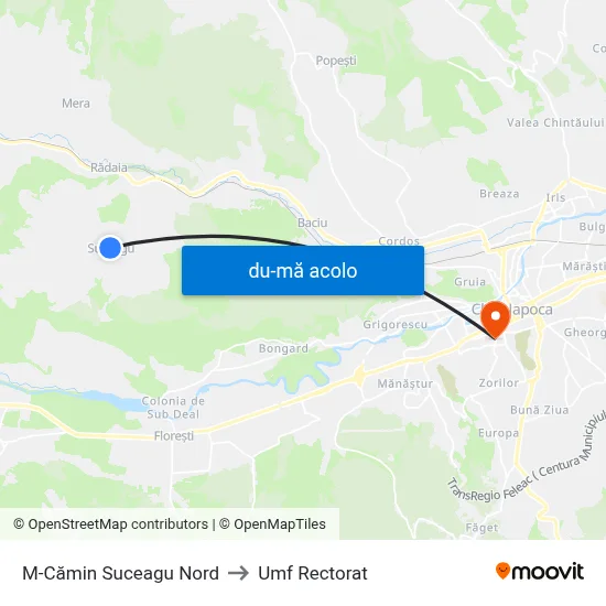 Harta de M-Cămin Suceagu Nord către Umf Rectorat