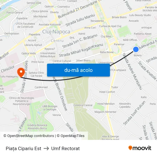 Harta de Piața Cipariu Est către Umf Rectorat