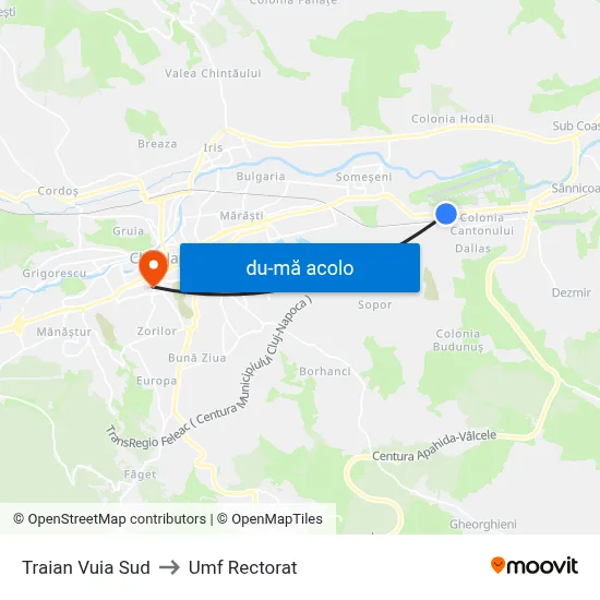 Harta de Traian Vuia Sud către Umf Rectorat