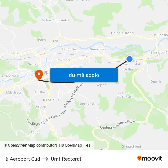 Harta de ✈ Aeroport Sud către Umf Rectorat