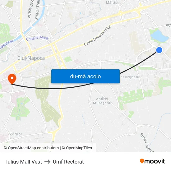 Harta de Iulius Mall Vest către Umf Rectorat