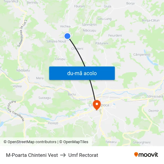 Harta de M-Poarta Chinteni Vest către Umf Rectorat