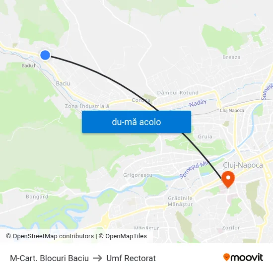 Harta de M-Cart. Blocuri Baciu către Umf Rectorat