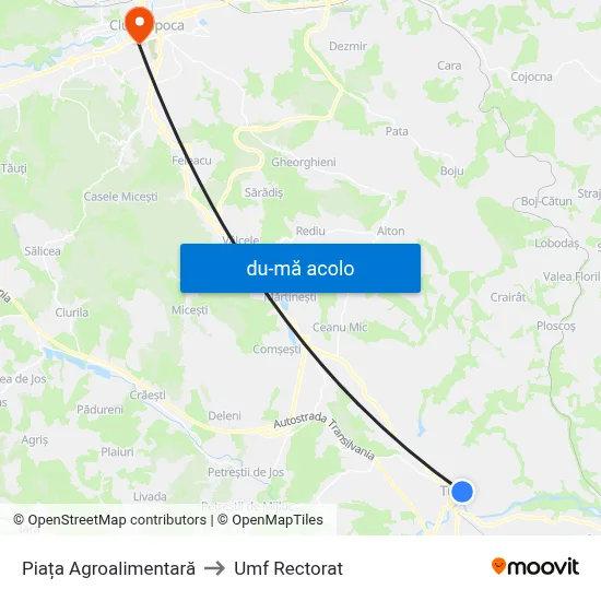 Harta de Piața Agroalimentară către Umf Rectorat