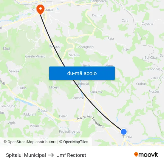 Harta de Spitalul Municipal către Umf Rectorat