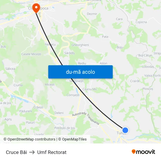 Harta de Cruce Băi către Umf Rectorat