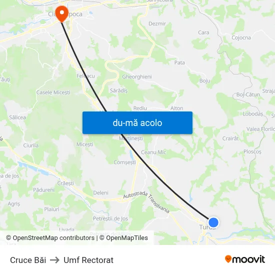 Harta de Cruce Băi către Umf Rectorat