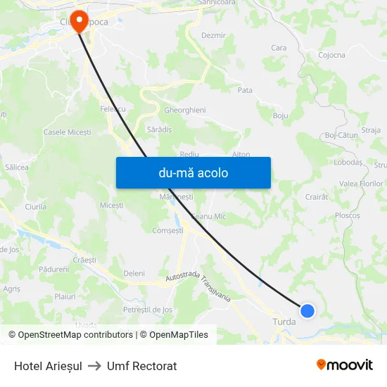Harta de Hotel Arieșul către Umf Rectorat