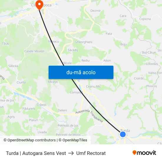 Harta de Turda | Autogara Sens Vest către Umf Rectorat