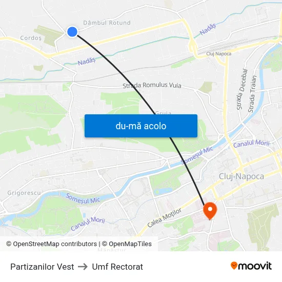 Harta de Partizanilor Vest către Umf Rectorat