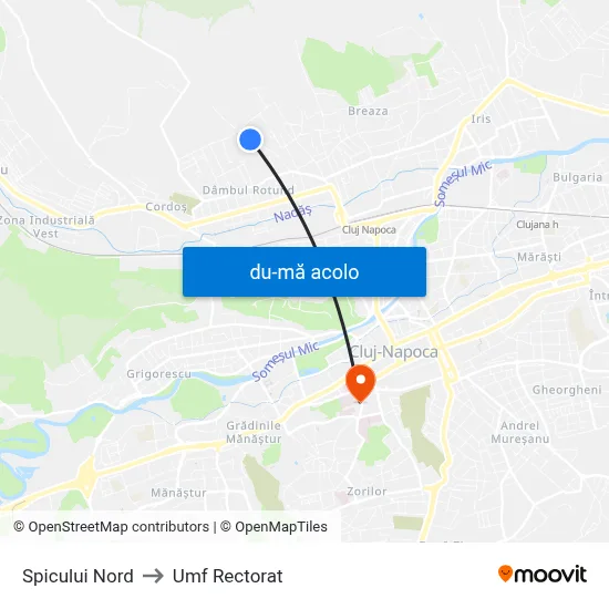 Harta de Spicului Nord către Umf Rectorat
