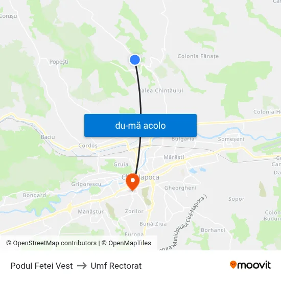 Harta de Podul Fetei Vest către Umf Rectorat