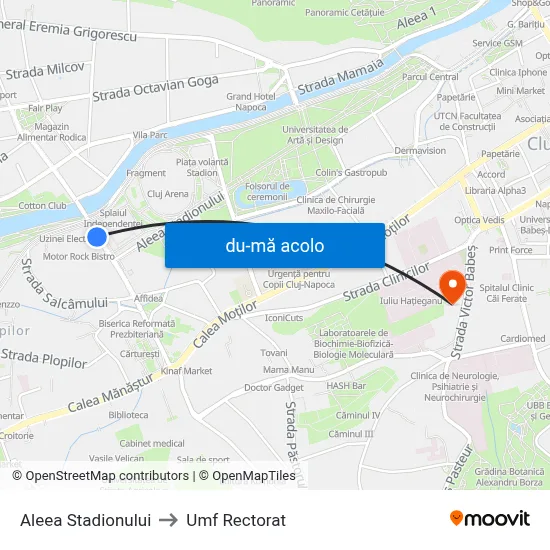 Harta de Aleea Stadionului către Umf Rectorat