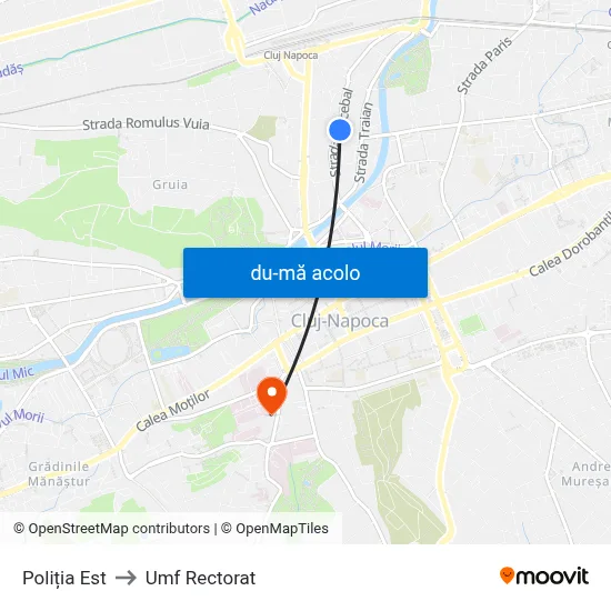 Harta de Poliția Est către Umf Rectorat
