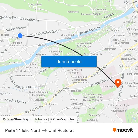Harta de Piața 14 Iulie Nord către Umf Rectorat