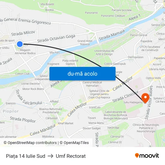 Harta de Piața 14 Iulie Sud către Umf Rectorat