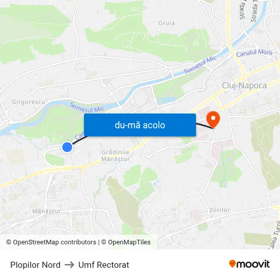 Harta de Plopilor Nord către Umf Rectorat