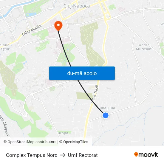 Harta de Complex Tempus Nord către Umf Rectorat